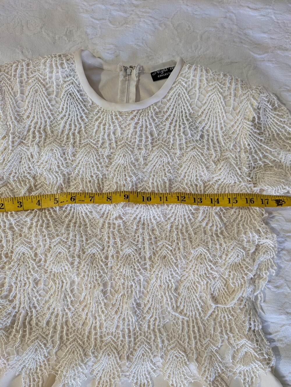 Night Way Collections Cream Lace Dress with Embroidery Fringe Details 10 Petite - Picture 8 of 10
